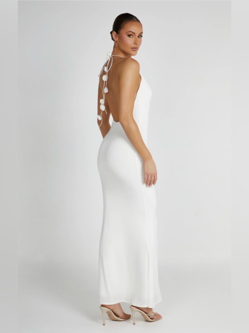 Meshki White Backless Halter Maxi Dress • Marion Rose Halter Maxi Dress